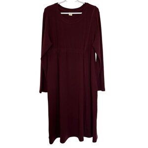 Lintico Merino Wool Blend Waist Shirring Long Sleeve Dress Size L Burgundy Red